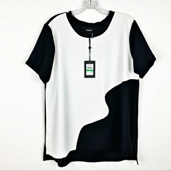 DKNY Polished Nature Black and White Top - Picture 1 of 7